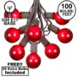 100 G50 Globe Light String Set with Red Bulbs on Brown Wire
