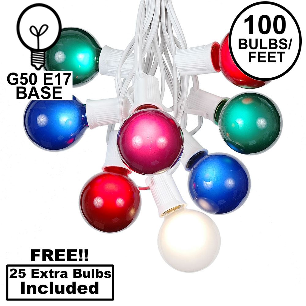 100 Assorted G50 Globe String Light Set on White Wire Novelty Lights