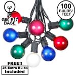 100 G50 Globe Light String Set with Multi Bulbs on Black Wire
