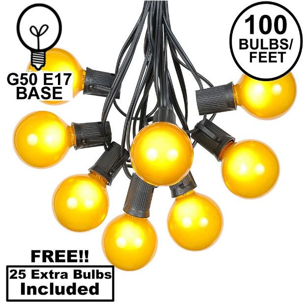 100 G50 Globe Light String Set with Yellow Bulbs on Black Wire