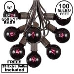 100 G50 Globe Light String Set with Black Light Bulbs (Very Dark Purple) on Brown Wire