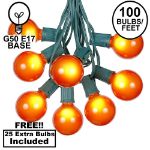 100 G50 Globe Light String Set with Orange on Green Wire