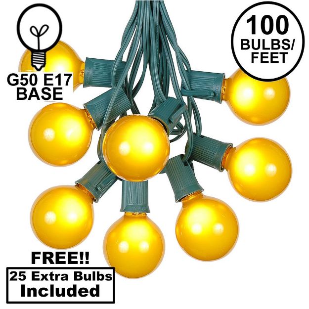 100 G50 Globe Light String Set with Yellow on Green Wire