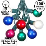 100 G50 Globe Light String Set with Multi on Green Wire