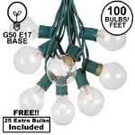 G50 Clear Globe Shaped Bulbs with 100 Socket String Light Set