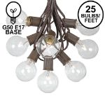 25 G50 Globe Light String Set with Clear Bulbs on Brown Wire