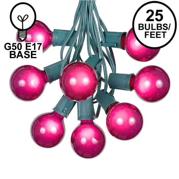 25 G50 Globe Light String Set with Purple Bulbs on Green Wire