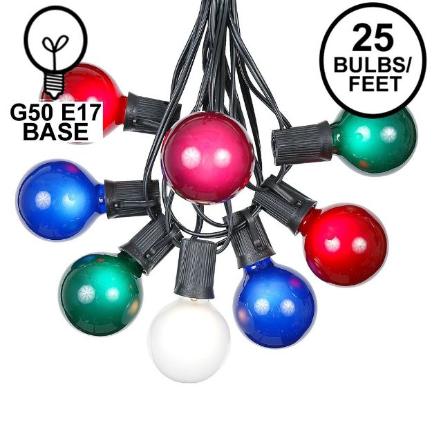 25 G50 Globe Light String Set with Assorted Bulbs on Black Wire