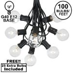 100 G40 Globe String Light Set with Clear Bulbs on Black Wire