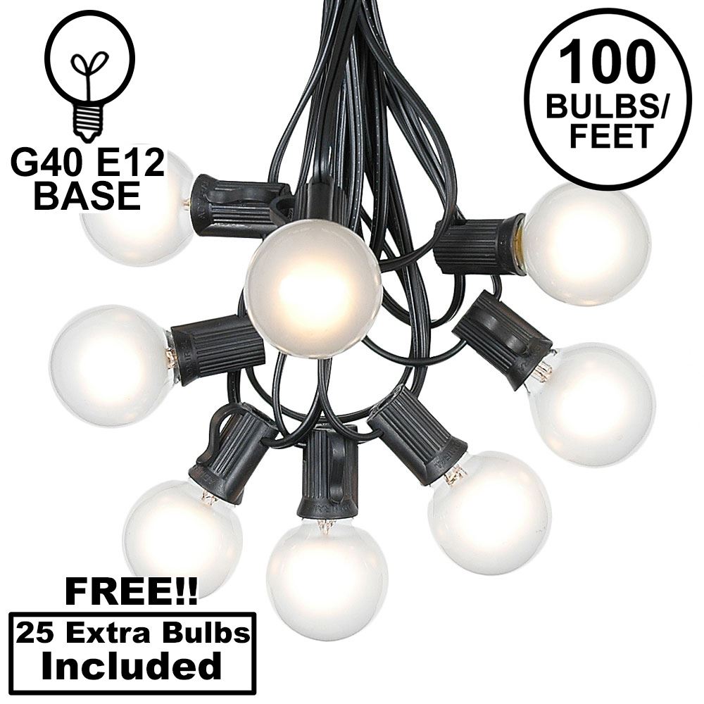 100 Frosted White G40 Globe/Round Outdoor String Light Set on Black ...