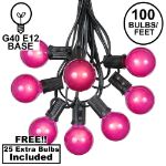 100 G40 Globe String Light Set with Pink Bulbs on Black Wire