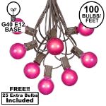 100 G40 Globe String Light Set with Pink Bulbs on Brown Wire