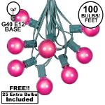 100 G40 Globe String Light Set with Pink Bulbs on Green Wire