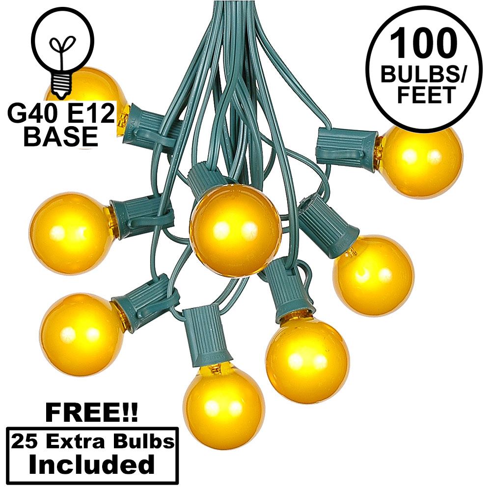 100 Yellow G40 Globe/Round Outdoor String Light Set on Green Wire ...