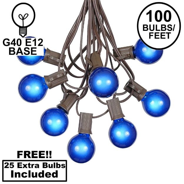 100 G40 Globe String Light Set with Blue Bulbs on Brown Wire