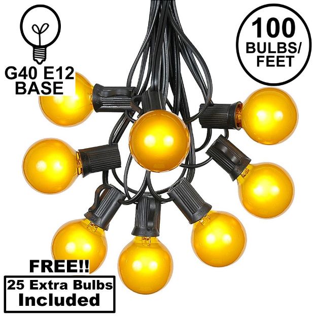 100 G40 Globe String Light Set with Yellow Bulbs on Black Wire