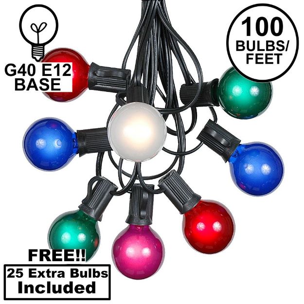 100 G40 Globe String Light Set with Multi Colored Bulbs on Black Wire