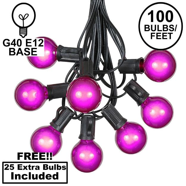 100 G40 Globe String Light Set with Purple Bulbs on Black Wire