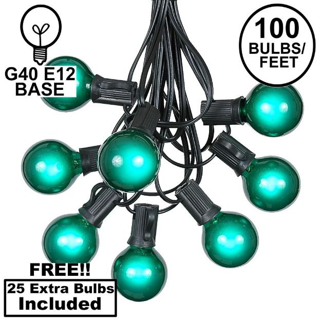 100 G40 Globe String Light Set with Green Bulbs on Black Wire