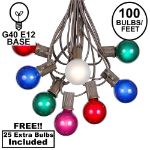 100 G40 Globe String Light Set with Multi Colored Bulbs on Brown Wire