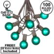 100 G40 Globe String Light Set with Green Bulbs on Brown Wire