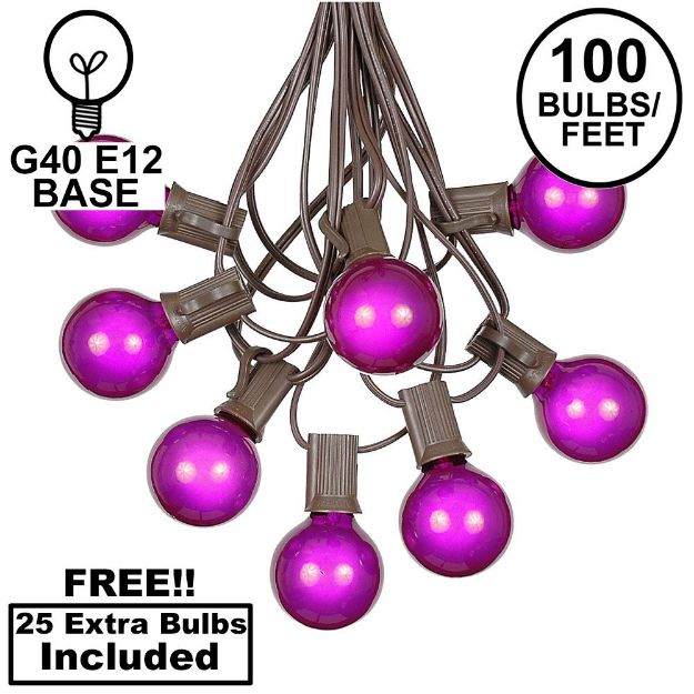 100 G40 Globe String Light Set with Purple Bulbs on Brown Wire