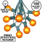 100 G40 Globe String Light Set with Orange Bulbs on Green Wire