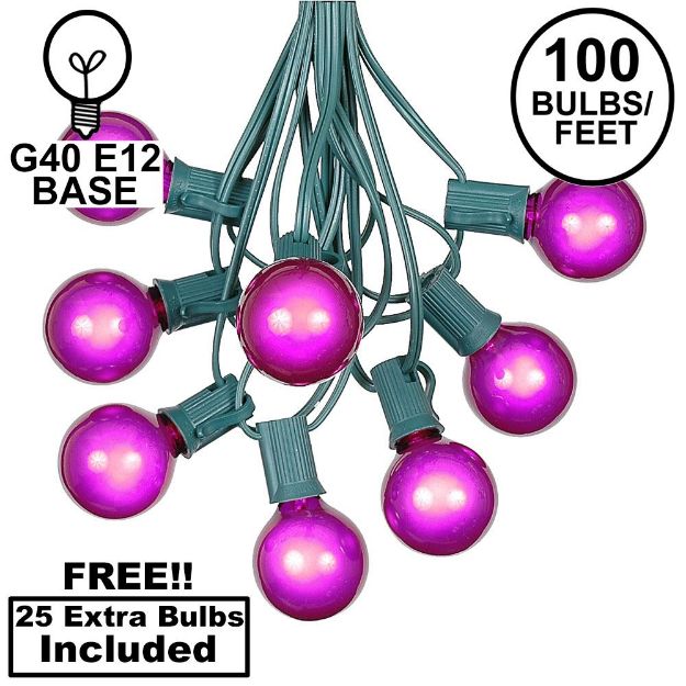 100 G40 Globe String Light Set with Purple Bulbs on Green Wire