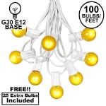 100 G30 Globe String Light Set with Yellow Satin Bulbs on White Wire