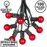 100 G30 Globe String Light Set with Red Satin Bulbs on Black Wire