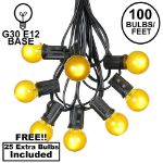 100 G30 Globe String Light Set with Yellow Satin Bulbs on Black Wire