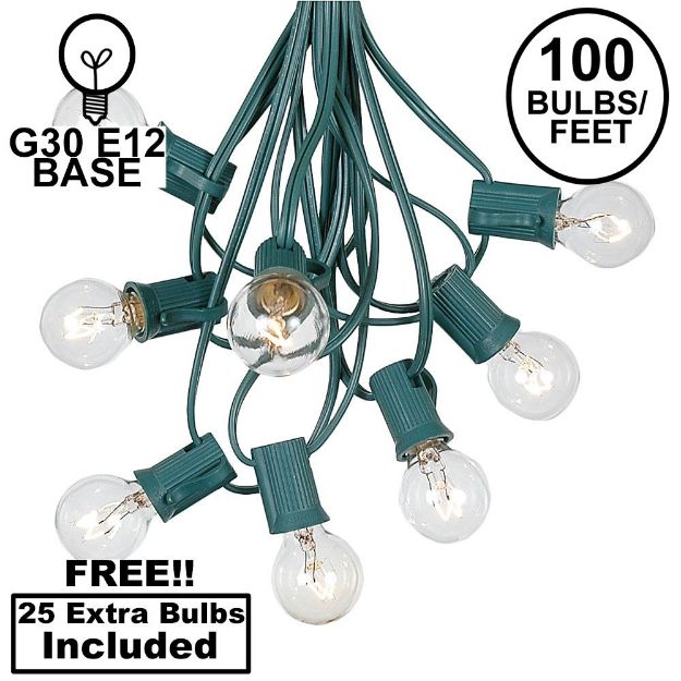 100 G30 Globe String Light Set with Clear Bulbs on Green Wire