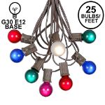 25 G30 Globe Light String Set with Multi Colored Satin Bulbs on Brown Wire