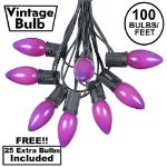 100 C9 Ceramic Christmas Light Set - Purple - Black Wire