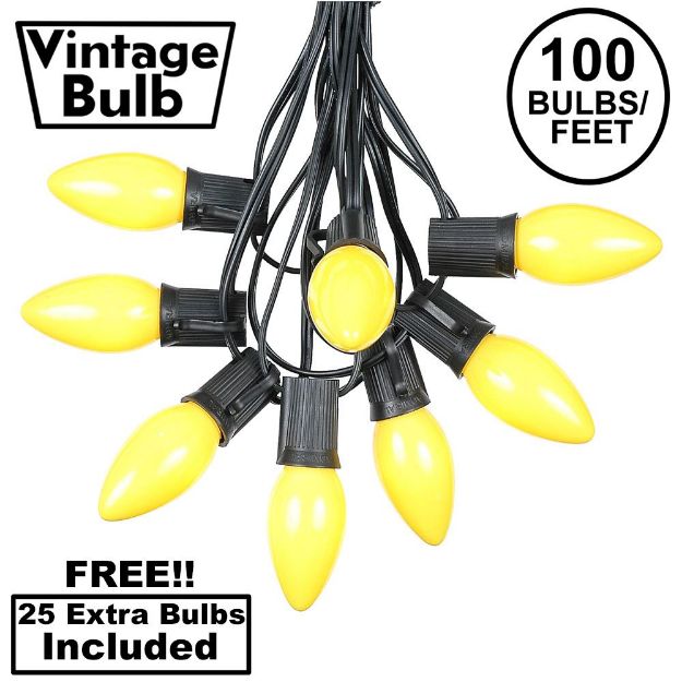 100 C9 Ceramic Christmas Light Set - Yellow - Black Wire