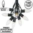 100 C9 Christmas Light Set - Clear Bulbs - Black Wire