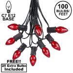 100 C7 String Light Set with Red Bulbs on Black Wire