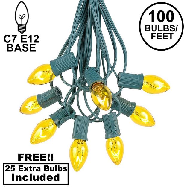 100 C7 String Light Set with Yellow Bulbs on Green Wire