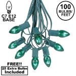 100 C7 String Light Set with Green Bulbs on Green Wire