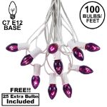 100 C7 String Light Set with Purple Bulbs on White Wire