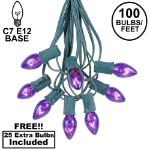 100 C7 String Light Set with Purple Bulbs on Green Wire