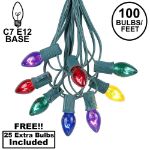 100 C7 String Light Set with Assorted Bulbs on Green Wire