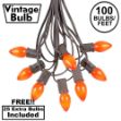 100 C7 String Light Set with Orange Ceramic Bulbs on Brown Wire