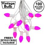 100 C7 String Light Set with Purple Ceramic Bulbs on White Wire