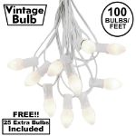 100 C7 String Light Set with White Ceramic Bulbs on White Wire