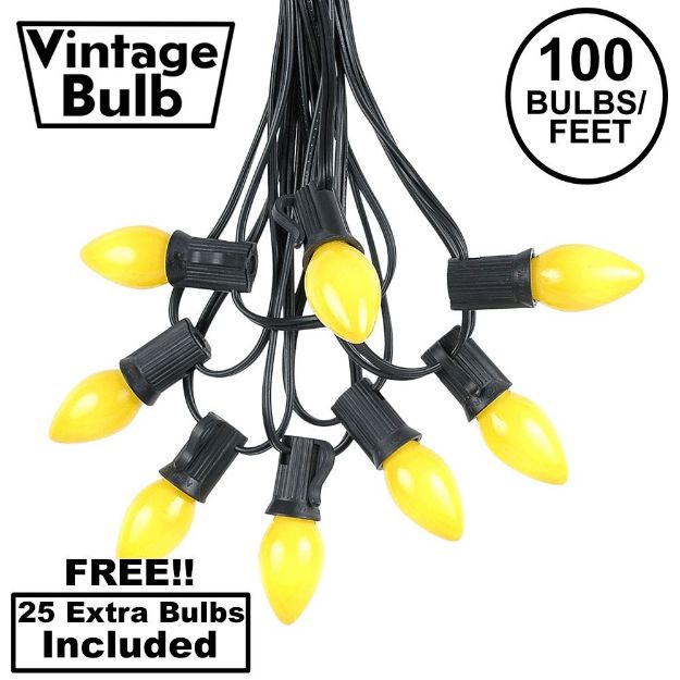 100 C7 String Light Set with Yellow Ceramic Bulbs on Black Wire