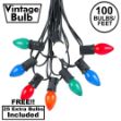 100 C7 String Light Set with Multi Colored Ceramic Bulbs on Black Wire
