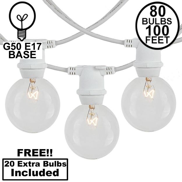 80 Clear G50 Commercial Grade Intermediate Base Light Set - White Wire