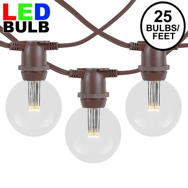 25 Warm White LED G50 Commercial Grade Intermediate Base Light Set - Brown Wire