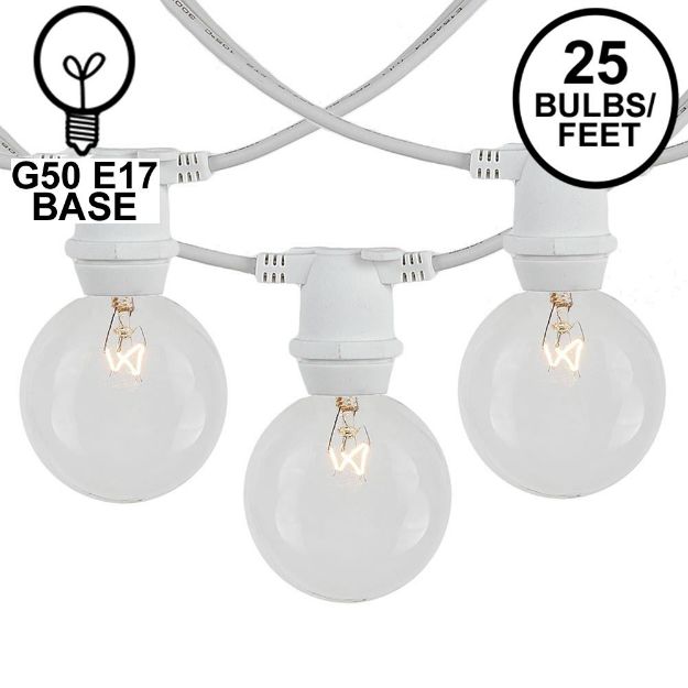 25 Clear G50 Commercial Grade Intermediate Base Light Set - White Wire